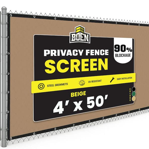 4 ft. x 50 ft. Beige Privacy Fence Screen Netting Mesh with Reinforced Grommet for Chain link Garden Fence