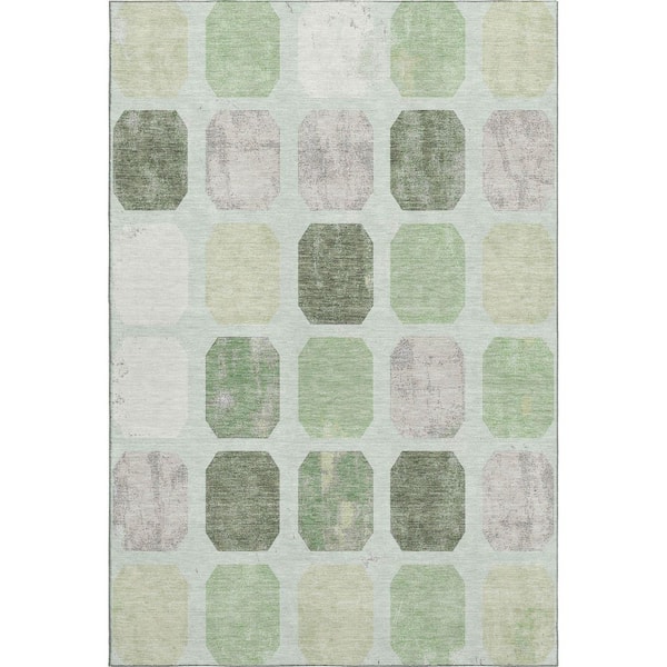 Mayfield Premium Machine Washable Abstract AMF1950 Aloe 5 ft. x 7 ft. 6 in. Area Rug
