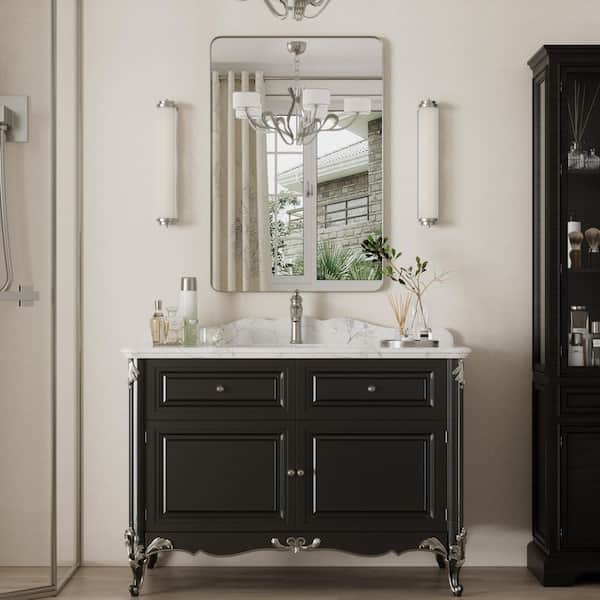 24 in. W x 36 in. H Large Modern Rectangle Stainless Steel Wall Mirror Bathroom Mirror Vanity Mirror in Brushed Silver