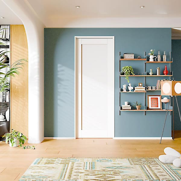 30 in. x 80 in. 1-Panel Right-Handed Solid Core White MDF Wood Single Prehung Interior Door with Door Jamb Hardware Kit