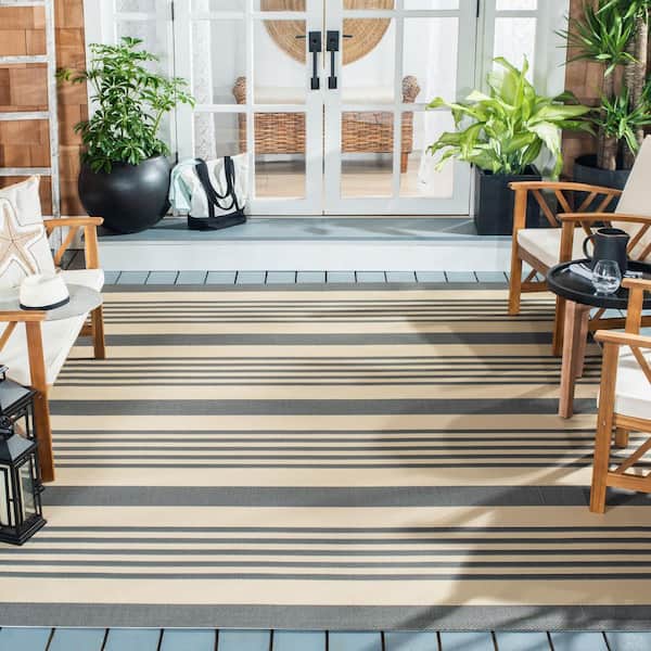 Courtyard Gray/Bone 10 ft. x 14 ft. Striped Indoor/Outdoor Area Rug