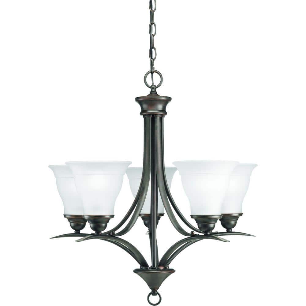 Trinity 24.5" Antique Bronze Chandelier with Etched Glass Shades