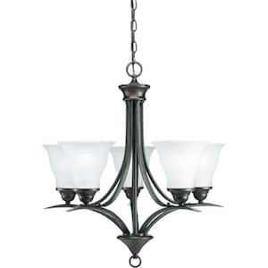 Trinity Collection 5-Light Antique Bronze Etched Glass Traditional Chandelier Light