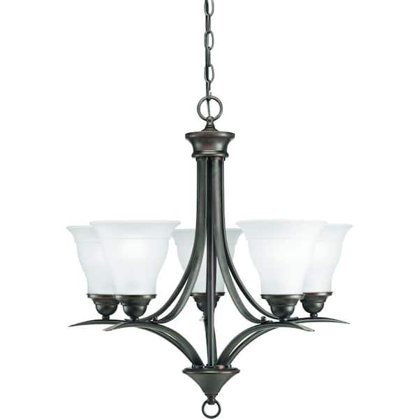 Progress Lighting Trinity Collection 5-Light Antique Bronze Etched Glass Traditional Chandelier Light