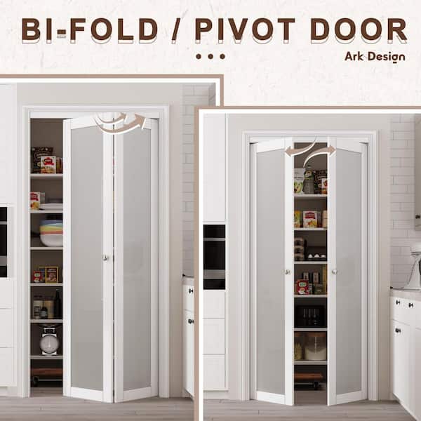 36 in. x 80 in. 1-Lite Frosted Glass Solid Core White Finished (Pivot French) Glass Bi-fold Door with 2-Type of Hardware