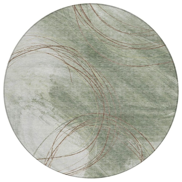 Chantille Machine Washable Indoor/Outdoor Abstract ACN2396 Sage 8 ft. x 8 ft. Round Rug