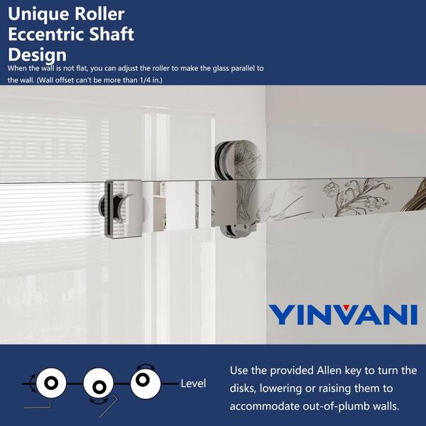 YINVANI 60 in. W x 66 in. H Single Sliding Frameless Soft