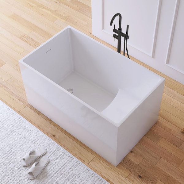 Ivan 47 in. x 28 in. Small Acrylic Flatbottom Freestanding Japanese Soaking Bathtub in White with Seat