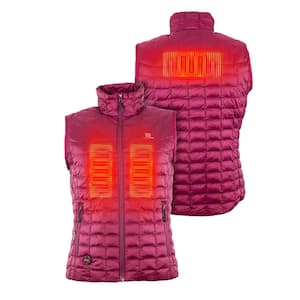 Women's X-Small Burgundy Backcountry Heated Vest with (1) 7.4-Volt Rechargeable Lithium Ion Battery & USB Charging Cable