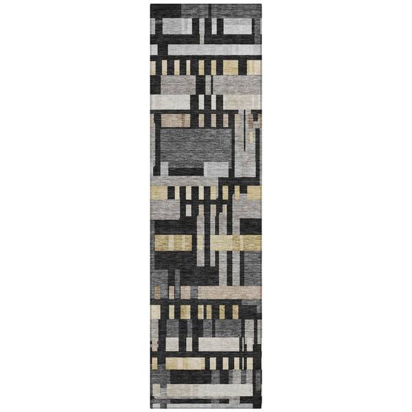 Chantille Machine Washable Indoor/Outdoor Abstract ACN3051 Black 2 ft. x 7 ft. Runner Rug