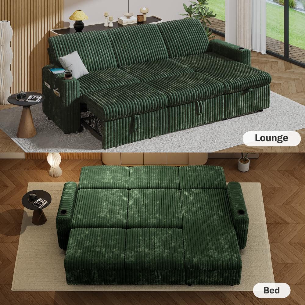 101 inch Sectional Sleeper Sofa Bed with Pull Out Bed,Reclining Backrest/Reversible Storage Chaise,Green Corduroy price history on PriceWatchPro