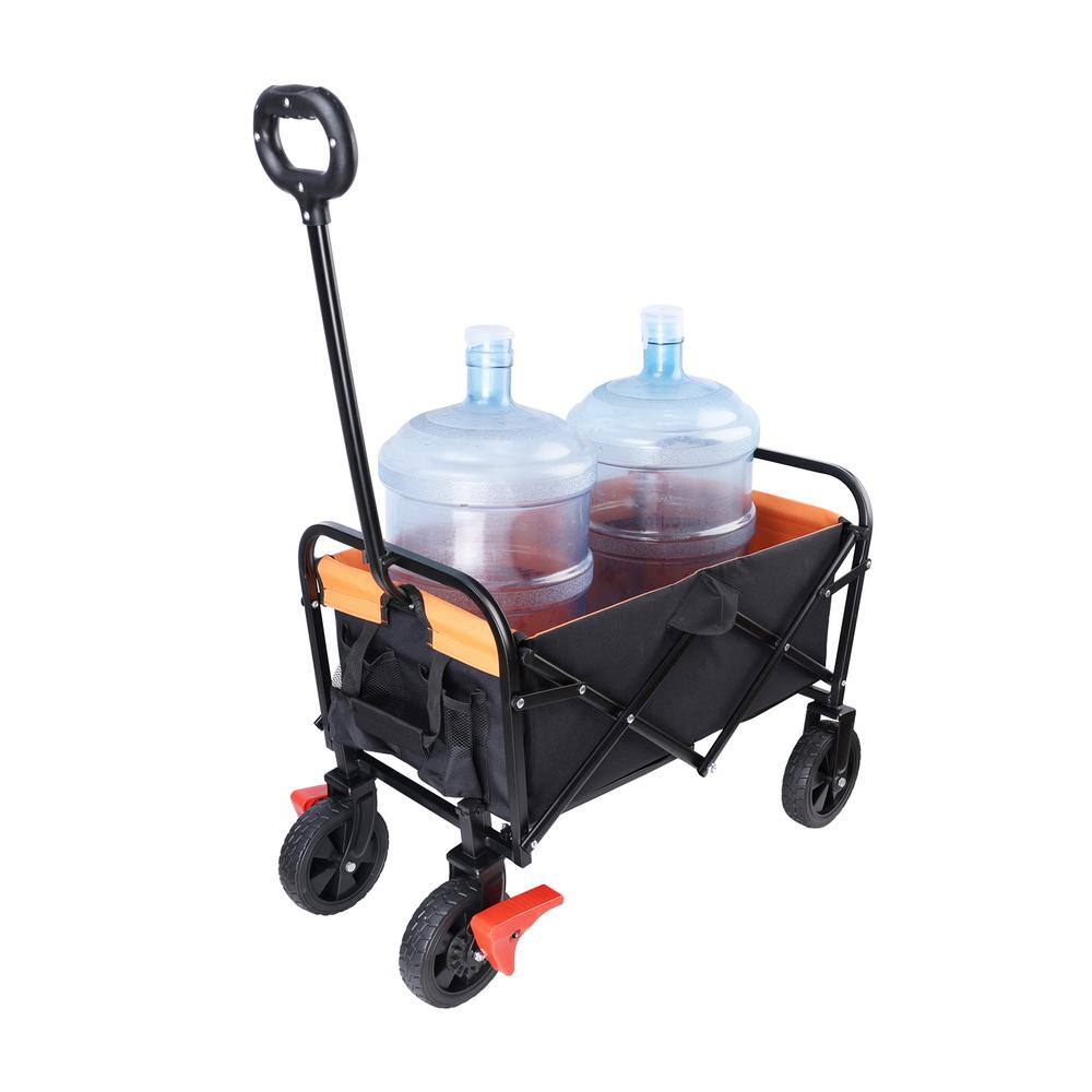 Compact Black and Orange Iron Folding Outdoor Utility Cart