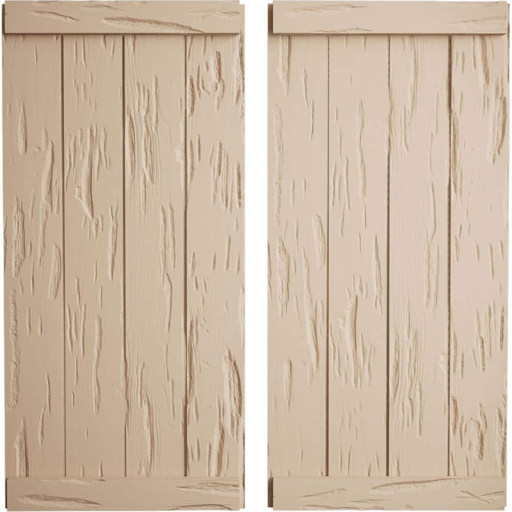 22 in. x 44 in. Timberthane Polyurethane 4-Board Joined Board-n-Batten Pecky Cypress Faux Wood Shutters, End Batten Pair price history on PriceWatchPro