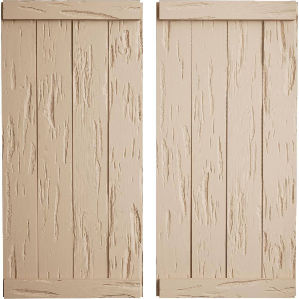 22 in. x 52 in. Timberthane Polyurethane 4-Board Joined Board-n-Batten Pecky Cypress Faux Wood Shutters, End Batten Pair price history on PriceWatchPro