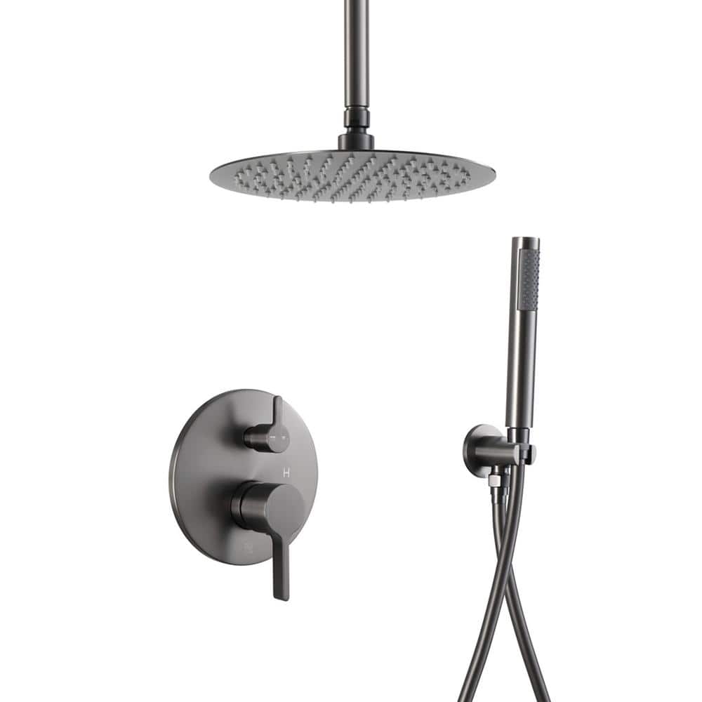 Dimakai Round 1-Spray Patterns Balance Valve Shower Faucets Set 2.5 GPM 10 in. Ceiling Mount Dual Shower Heads in PVD Black