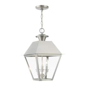 Helmsdale 19 in. 3-Light Brushed Nickel Dimmable Outdoor Pendant Light with Clear Glass and No Bulbs Included