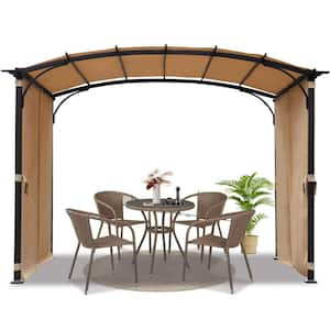 Outdoor 9 ft. x 11 ft. Gazebo Patio Arched Pergola with Sunshade Canopy for Garden, Khaki