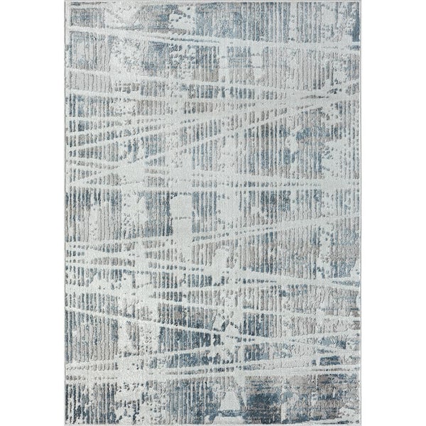 LR Home Cana Blue/Cream 5x7 ft. Abstract Modern Contemporary Synthetic Area Rug
