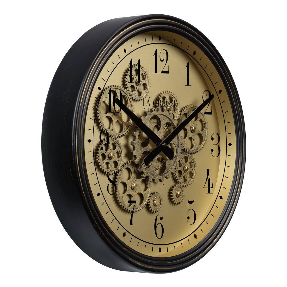 Bronze 15-Inch Quartz Analog Wall Clock with Moving Gears