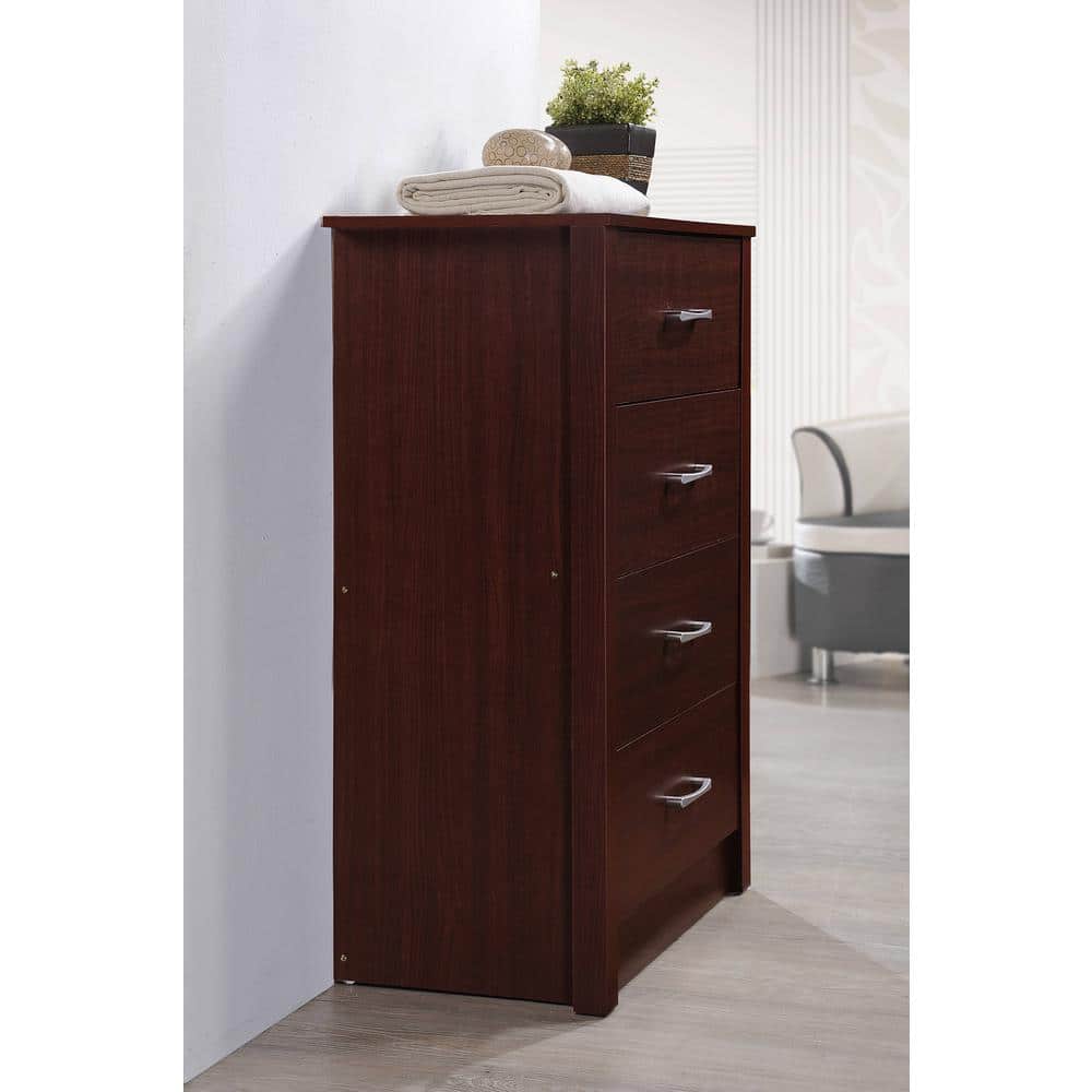 Sleek Mahogany 4-Drawer Chest with Soft Close and Roller Support