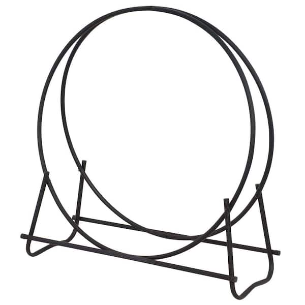 UniFlame Black Wrought Iron 40 in. H Hoop Style Firewood Rack with Heavy Duty Steel Construction