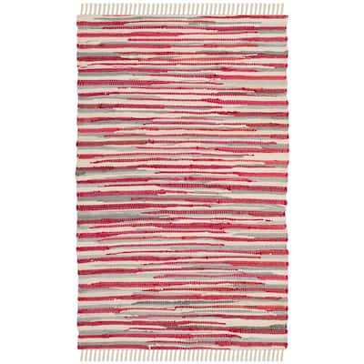 SAFAVIEH Rag Rug Red/Multi 2 ft. x 7 ft. Distress Striped Runner Rug ...