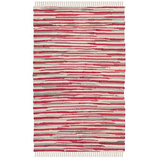 SAFAVIEH Rag Rug Red/Multi Doormat 3 ft. x 4 ft. Fleck Striped Area Rug