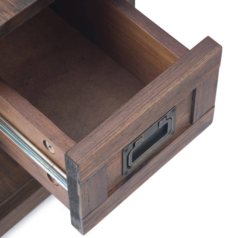 Distressed Charcoal Brown Acacia Wood Narrow Side Table with Storage