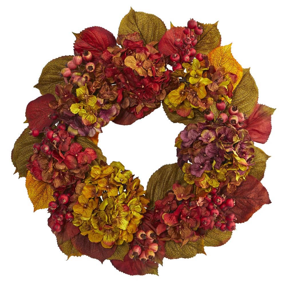 Nearly Natural 24 in. Artificial Fall Hydrangea Wreath 4176