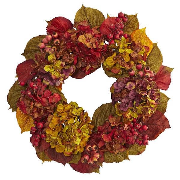Nearly Natural 24 in. Artificial Fall Hydrangea Wreath