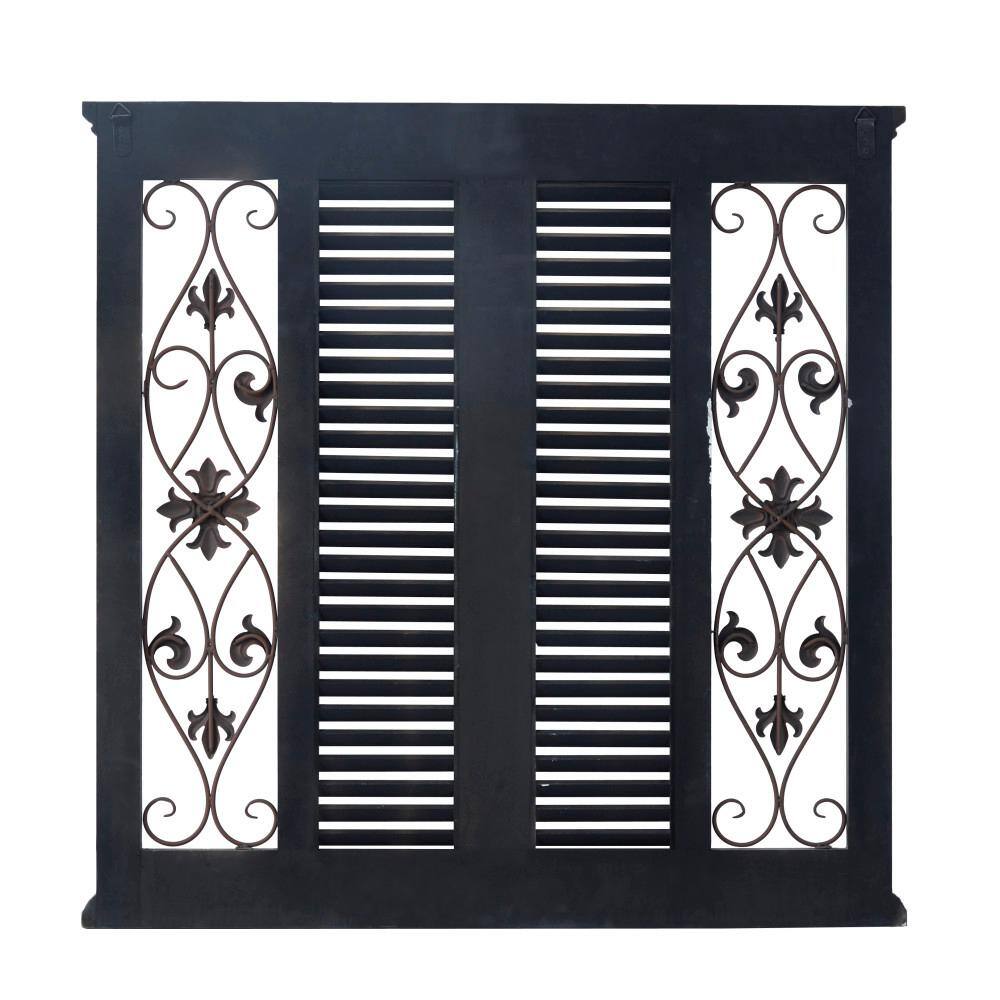 40 in. x 40 in. Wood Beige Window Shutter Scroll Wall Decor with Metal Scrollwork Relief