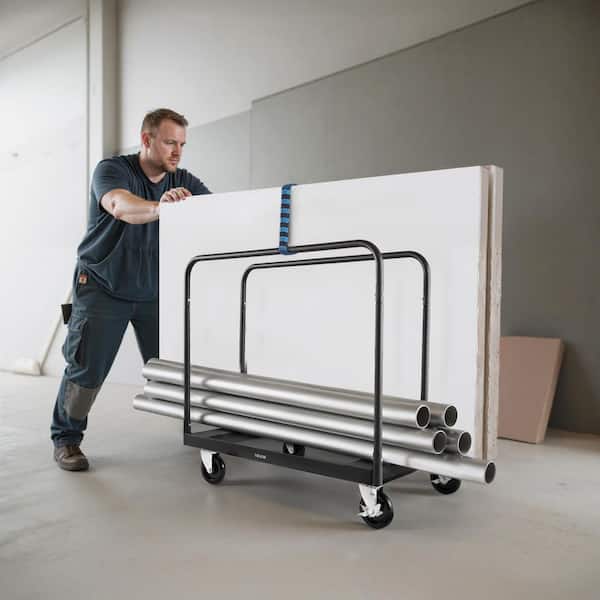 Drywall Cart Dolly, 1800 lbs. Load Capacity, Steel Panel Truck Cart with 5 in. Casters, Lumber Drywall Dolly, Black