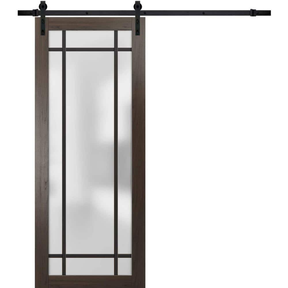 Assembly Required 32 in. x 96 in. 1-Panel Frosted Glass Chocolate Ash Solid Wood Sliding Barn Door with Hardware Kit price history on PriceWatchPro
