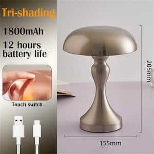 8 in. Silver Curved Mushroom-shaped Rechargeable Touch Dimming LED Table Lamps