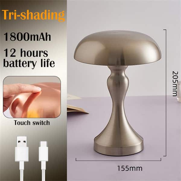 Etokfoks 8 in. Silver Curved Mushroom-shaped Rechargeable Touch Dimming LED Table Lamps