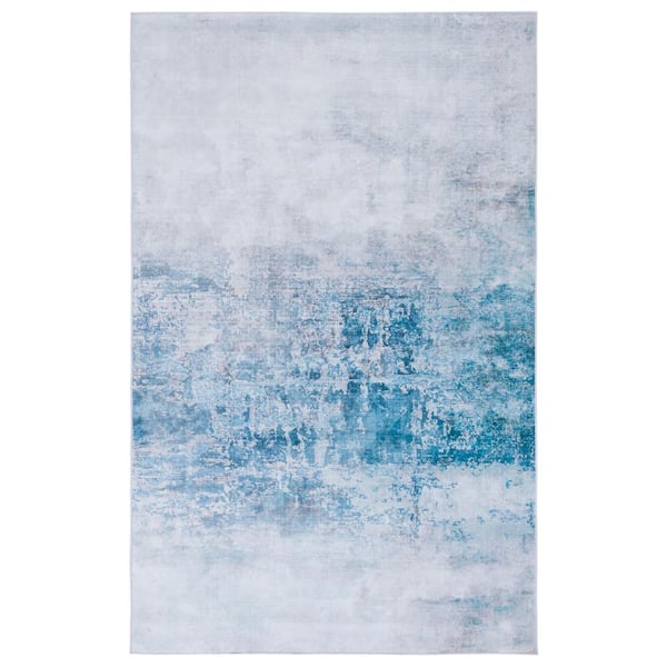 SAFAVIEH Tacoma Gray/Blue Doormat 3 ft. x 5 ft. Machine Washable Distressed Watercolor Area Rug