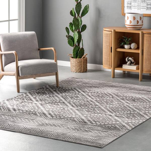 Phyllis Machine Washable Diamond Trellis Gray 4 ft. x 6 ft. Transitional Area Rug