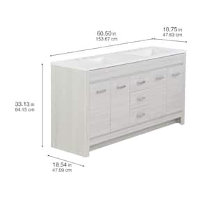 Warford 60 in. W x 19 in. D x 33 in. H Double Sink Freestanding Bath Vanity in Elm Sky with White Cultured Marble Top