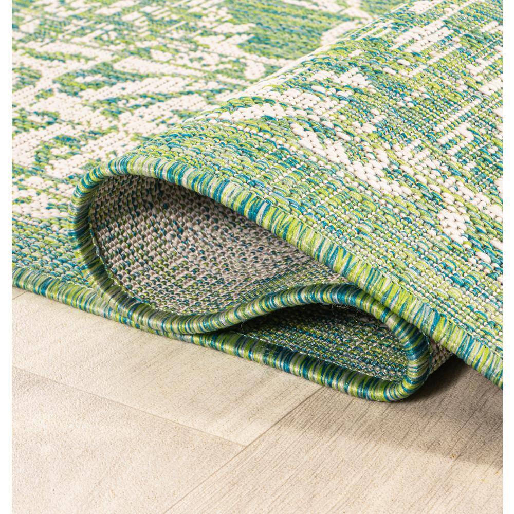 Tela Green and Cream Floral Flat Woven Runner Rug