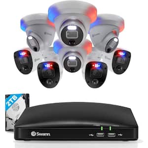 8-Channel 4K 2TB DVR Surveillance System with 4 Wired Bullet and 4 Wired Dome SwannForce Cameras with Loud Siren