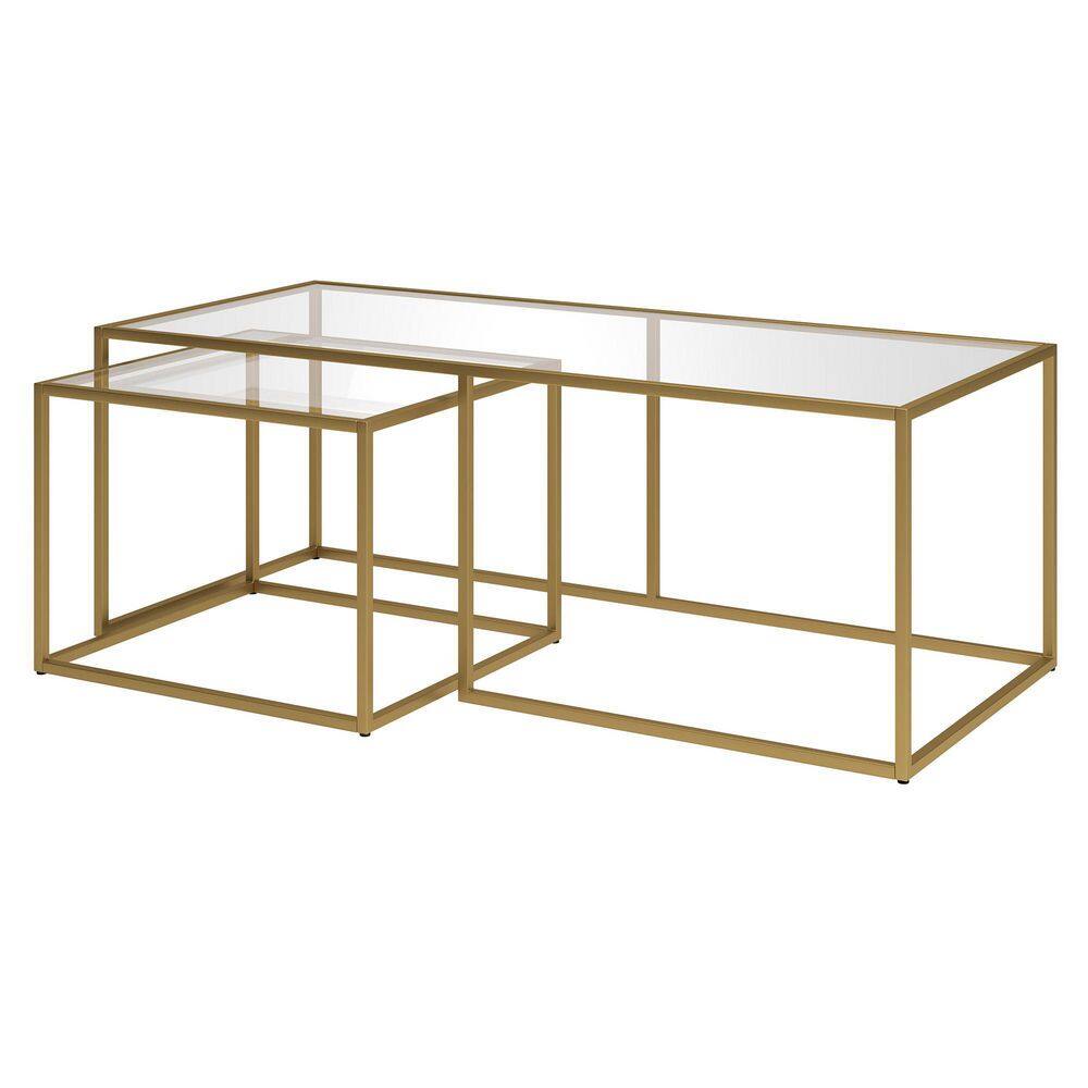 Kennedy Brass Finish Rectangular Nesting Coffee Table with Glass Top