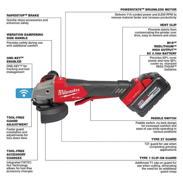 Milwaukee M18 FUEL 18V Lithium-Ion Brushless Cordless 4-1/2 in./6 in.  Grinder with Paddle Switch Kit and Two 6.0 Ah Battery 2980-22 - The Home  Depot