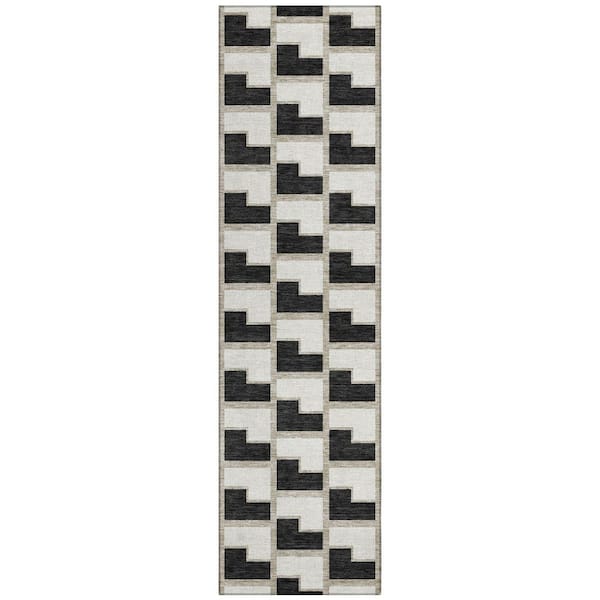 Chantille Machine Washable Indoor/Outdoor Abstract ACN2416 Black 2 ft. x 7 ft. Runner Rug