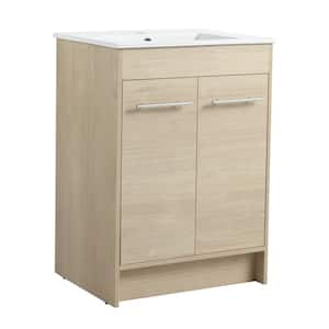 24 in. W x 18.3 in. D x 33.8 in. H Freestanding Bath Vanity in Light Oak with Sink Top and Soft Close Doors