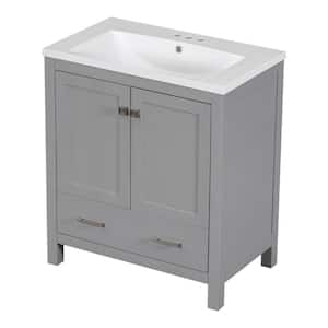 SIF 30 in. W x 18 in. D x 34 in. H Single Sink Freestanding Morden Bath Vanity in Gray with White Resin Top