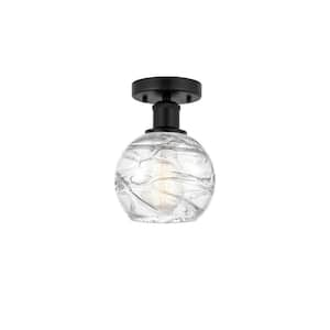 Athens Deco Swirl 6 in. 1-Light Matte Black, Clear Deco Swirl Semi-Flush Mount with Clear Deco Swirl Glass Shade