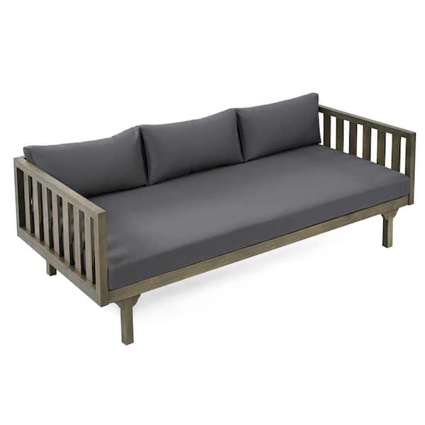 Unbranded Grey Wood 3 Seaters Outdoor Day Bed with Grey Cushion
