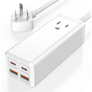 5in1 White Power Strip Charging Station, Super Fast USB Charger with 1-Outlet, 2 USB-C Ports and 2 USB Ports