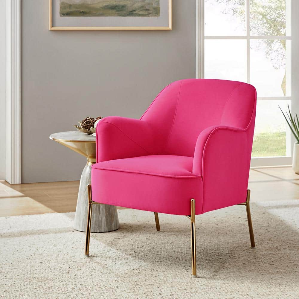 Olivia Fushia Velvet Handcrafted Accent Chair with Golden Legs