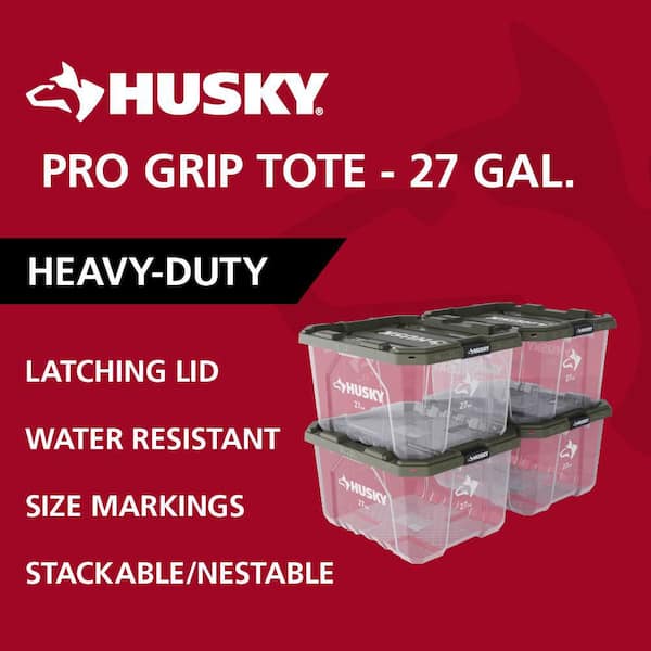 27 Gal. Pro Grip Storage Tote in Clear with Army Green Lid (4-Pack)